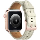 Gecanneleerde lederen band voor Apple Watch Series 8 & 7 41 mm / SE 2 & 6 & SE & 5 & 4 40 mm / 3 & 2 & 1 38 mm (gebroken wit)
