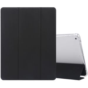 For iPad 9.7(2018)/(2017)/Air 2/Air 3-folding Electric Pressed Skin Texture Horizontal Flip Shockproof Transparent TPU + PU Leather Case with Holder & Pen Slot & Sleep / Wake-up Function(Black)