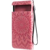 For Google Pixel 6 Pro Sun Embossing Pattern Horizontal Flip Leather Case with Card Slot & Holder & Wallet & Lanyard(Pink)