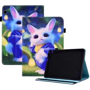 Voor Huawei MediaPad T5 gekleurde tekening stiksels elastische band lederen tablethoes (schattig konijn)