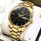 Olegs 6898 Men Waterdichte Luminous Steel Watch Band Quartz Watch (Gold Black)