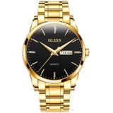 Olegs 6898 Men Waterdichte Luminous Steel Watch Band Quartz Watch (Gold Black)