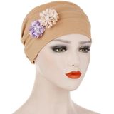 2 PCS Flowers Decoration Linen Hexagon Turban Hat Wrap Cap(Khaki)