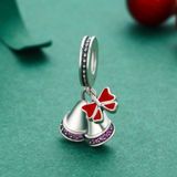 S925 Sterling Silver Pendant Christmas Wind Chimes with Bow Cute Bells Beads DIY Bracelet Necklace Accessories