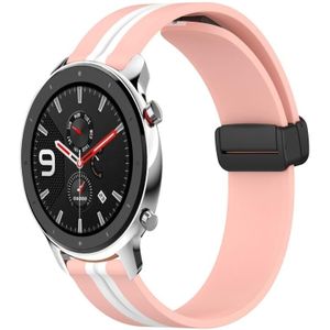 Voor Amazfit GTR 4 22 mm opvouwbare magnetische sluiting siliconen horlogeband (roze + wit)