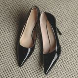 Dames herfst lakleer schoenen puntige neus hoge hakken pumps  maat: 34 (zwart 7 cm)