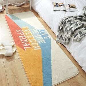 Home Bedroom Carpet Strip Room Bedside Lamb Cashmere Non-slip Mat  Size:60×180 cm(Slogan)