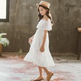 Girls Lace One-shoulder Dress (Color:White Size:140)