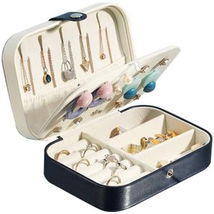 Double-Layer Jewelry Storage Box Earrings Ring Portable Flannel Jewelry Box(Blue)
