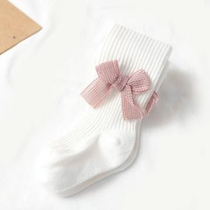 Spring And Autumn Girl Tights Bow Baby Knit Pantyhose Size: L 2-4 Years Old(White)