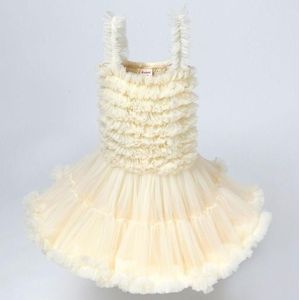Girls Sling Puffy Solid Color Dress (Color:Cream Beige Size:100)