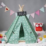Cotton Canvas Pet Tent Cat and Dog Bed with Cushion  Specification: Small 40×40×50cm(Green Triangle)