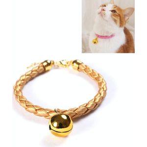 4 PCS Prepared PU Leather Adjustable Pet Bell Collar Cat Dog Rabbit Simple Collar Necklace  Size:M 25-30cm(Gold)