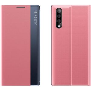 For Galaxy A70 / A70s Side Display Magnetic Horizontal Flip Plain Texture Cloth + PC Case with Holder & Sleep / Wake-up Function(Pink)