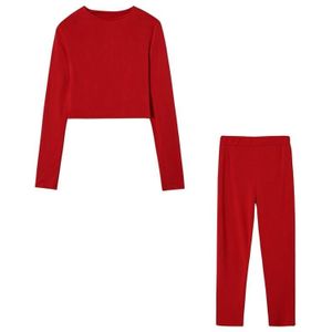 Herfst Winter Solid Color Slim Fit Lange Mouwen Sweatshirt + Broek Pak voor Dames (Kleur: Rood Grootte: S)