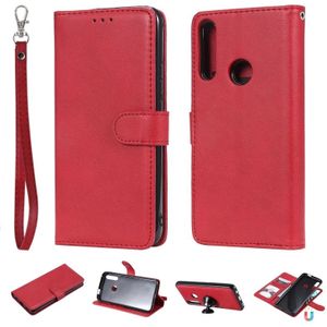 For Huawei P Smart Z / Y9 Prime (2019) Solid Color Horizontal Flip Protective Case with Holder & Card Slots & Wallet & Photo Frame & Lanyard(Red)