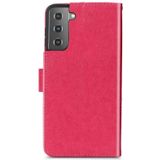 Four-leaf Clasp Embossed Buckle Mobile Phone Protection Leather Case with Lanyard & Card Slot & Wallet & Bracket Function For Samsung Galaxy S30 Plus(Magenta)