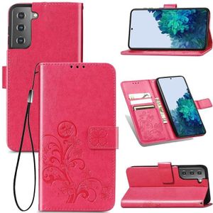 Four-leaf Clasp Embossed Buckle Mobile Phone Protection Leather Case with Lanyard & Card Slot & Wallet & Bracket Function For Samsung Galaxy S30 Plus(Magenta)