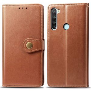 For Xiaomi Redmi Note 8 Retro Solid Color Leather Buckle Phone Case with Lanyard & Photo Frame & Card Slot & Wallet & Stand Function(Brown)