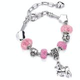 2 PCS Crystal Unicorn Bracelet DIY Handmade Jewelry Female Child Snake Bone Bracelet Length:14cm(SL159 Pink)