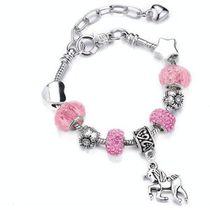 2 PCS Crystal Unicorn Bracelet DIY Handmade Jewelry Female Child Snake Bone Bracelet Length:14cm(SL159 Pink)