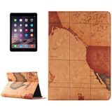 Retro Wereldkaart patroon lederen hoesje met houder & opbergruimte voor pinpassen & portemonnee voor iPad Air 2  (bruin)