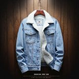 Men Winter Wool Liner Jean Jackets Outerwear Warm Denim Coats  Size:S(Sky Blue)