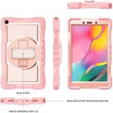For Samsung Galaxy Tab A 8.0 2019 T290 360 Degree Rotation Contrast Color Shockproof Silicone + PC Case with Holder & Hand Grip Strap & Shoulder Strap(Rose Gold)