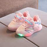 WISDOMFROG Kinderen Light-Up Schoenen Flying Weave Ademende Meisjes En Jongens Zachte Bodem Sneakers  Maat: 26 (Roze)