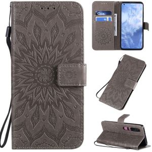 For Xiaomi MI 10 / 10 Pro Pressed Printing Sunflower Pattern Horizontal Flip PU Leather Case with Holder & Card Slots & Wallet & Lanyard(Grey)