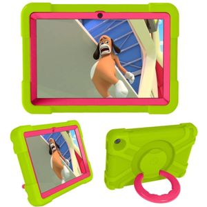 For Amazon Kindle Fire HD8 (2020) PC + Silicone Shockproof Combination Case with 360 Degree Rotating Holder & Handle(Glass Green + Rose Red)