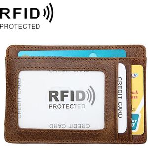 KB80 Antimagnetic RFID Crazy Horse Texture Oil Wax Leather Card Holder Wallet Billfold for Men and Women (Yellowish-brown)