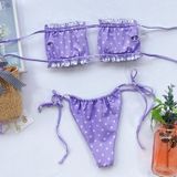 2 in 1 Double-layer Nylon Pleated Tube Top Bikini Ladies Split Swimsuit Set (Color:Purple Size:M)