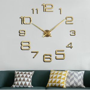 Acrylic Digital Wall Clock Home Living Room Wall Sticker Clock(Gold)