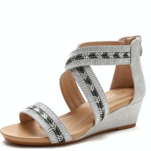 Dames Zomer Slope Heel Sandalen Anti-Slip Open-Toed Roman Style Schoenen  Maat: 40 (Grijs)