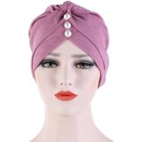 2 PCS Women Forehead Fold Pearl Decorative Hooded Cap Turban Hat  Size:One Size(Khaki)
