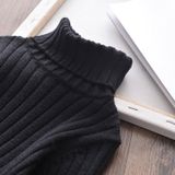 Autumn and Winter Girls Mid-length Split Sweater Turtleneck Sweater (Color:Black Size:130cm)