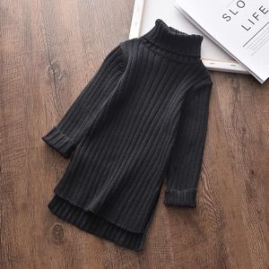 Autumn and Winter Girls Mid-length Split Sweater Turtleneck Sweater (Color:Black Size:130cm)