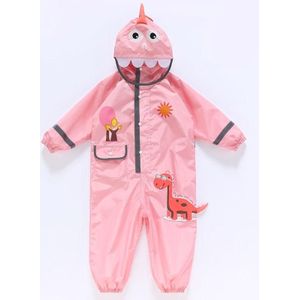 Dinosaur Continuous Children Raincoat Boy Girl Baby Reflective Ventilator Raincoat  Size: S(Pink)