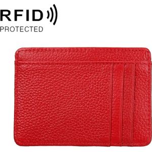 KB37 Antimagnetic RFID Litchi Texture Leather Card Holder Wallet Billfold for Men and Women (Red)