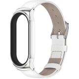 Voor Xiaomi Mi Band 8 Mijobs CS Case Lederen Toplaag Koeienhuid Horlogeband (Wit Zilver)