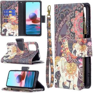 For Xiaomi Redmi Note 10 4G Colored Drawing Pattern Zipper Horizontal Flip Leather Case with Holder & Card Slots & Wallet(Flower Elephants)