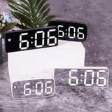 Mirror Bedside Alarm Clock Battery Plug-In Dual-Purpose LED Clock  Colour: Rectangular White Shell (Mirror White Light)