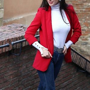 Women Solid Color Buckleless Slim Casual Suit (Color:Red Size:M)