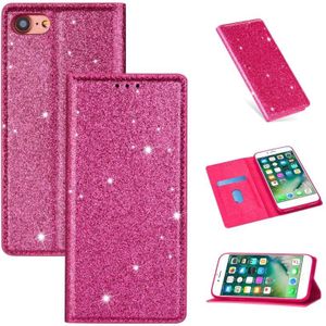 For iPhone 8 / 7 Ultrathin Glitter Magnetic Horizontal Flip Leather Case with Holder & Card Slots(Rose Red)