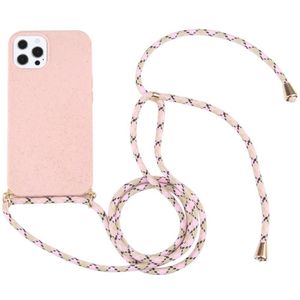 Wheat Straw Material + TPU Shockproof Case with Neck Lanyard For iPhone 13 Pro Max(Pink)