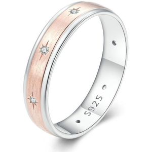 BSR358 sterling zilver S925 tweekleurige gegalvaniseerde zirkoon Starburst-ring (nr. 8)