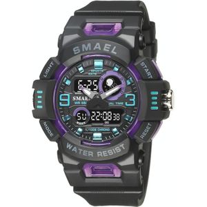 SMAEL 8063 Outdoor elektronisch alarm sporthorloge Double Showed Astronaut Student Watch (zwart paars blauw)