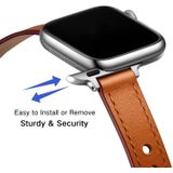 14mm Couple Style Leather Replacement Strap Watchband For Apple Watch Series 7 & 6 & SE & 5 & 4 40mm  / 3 & 2 & 1 38mm(Semi-oiled Silver Buckle)