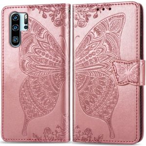 Butterfly Love Flowers Embossing Horizontal Flip Leather Case for Huawei P30 Pro  with Holder & Card Slots & Wallet & Lanyard (Rose Gold)